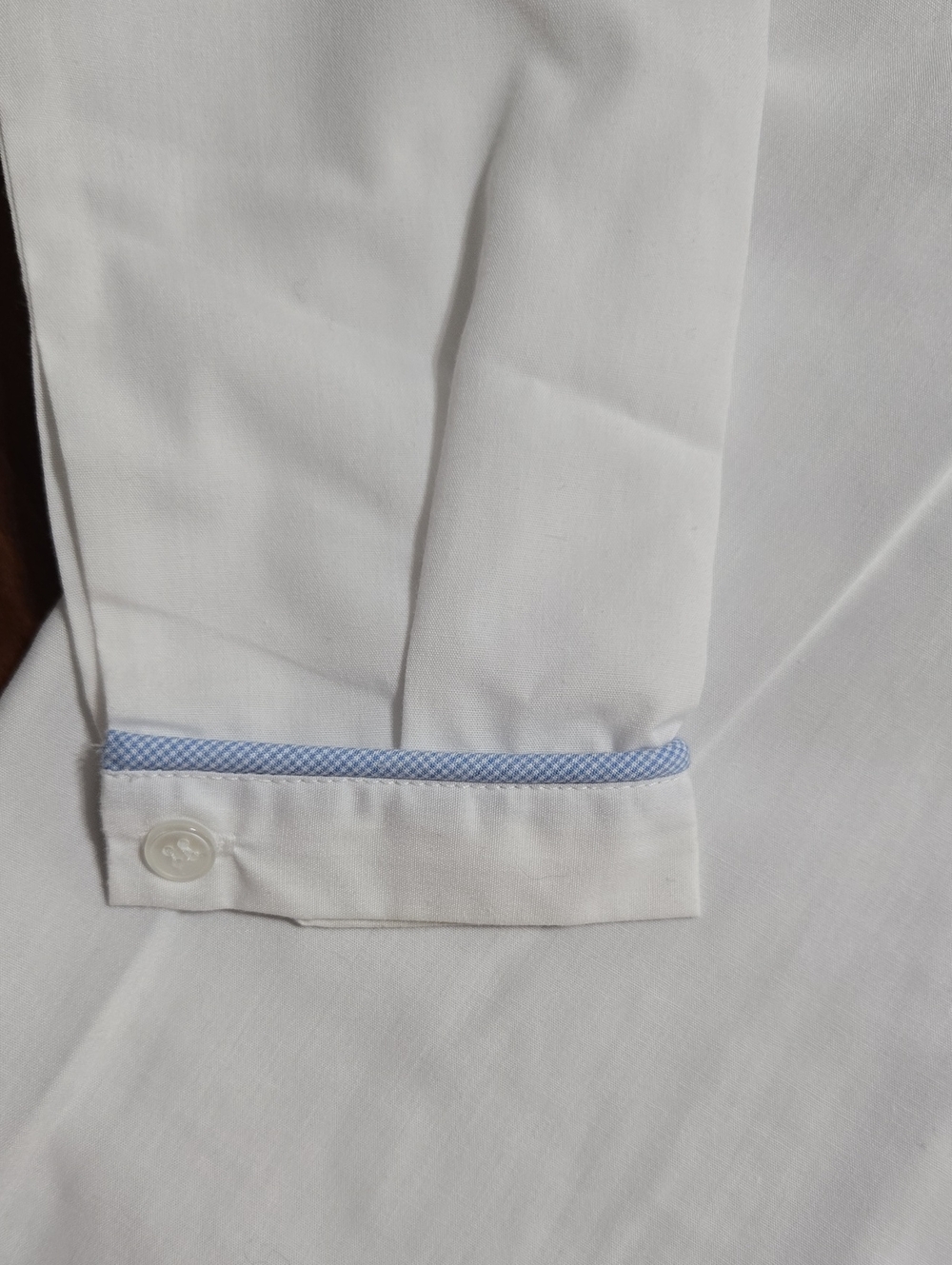 Remember Nguyen Sz 5 White Long-Sleeve Shirt with Light Blue Trim - Picture 3 of 4